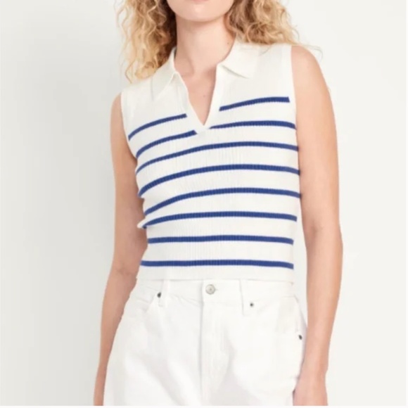 Rib-Knit Crop Polo Hipster Preppy Collared Sailor Ocean Vaca Classy Sweater Top - Picture 7 of 10